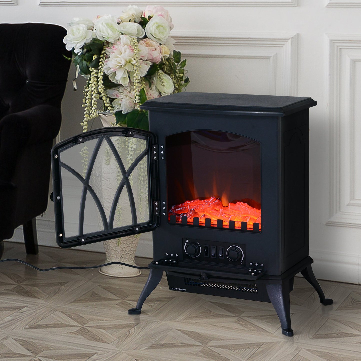 HOMCOM 1850 W Flame Effect Electric Fireplace-Black