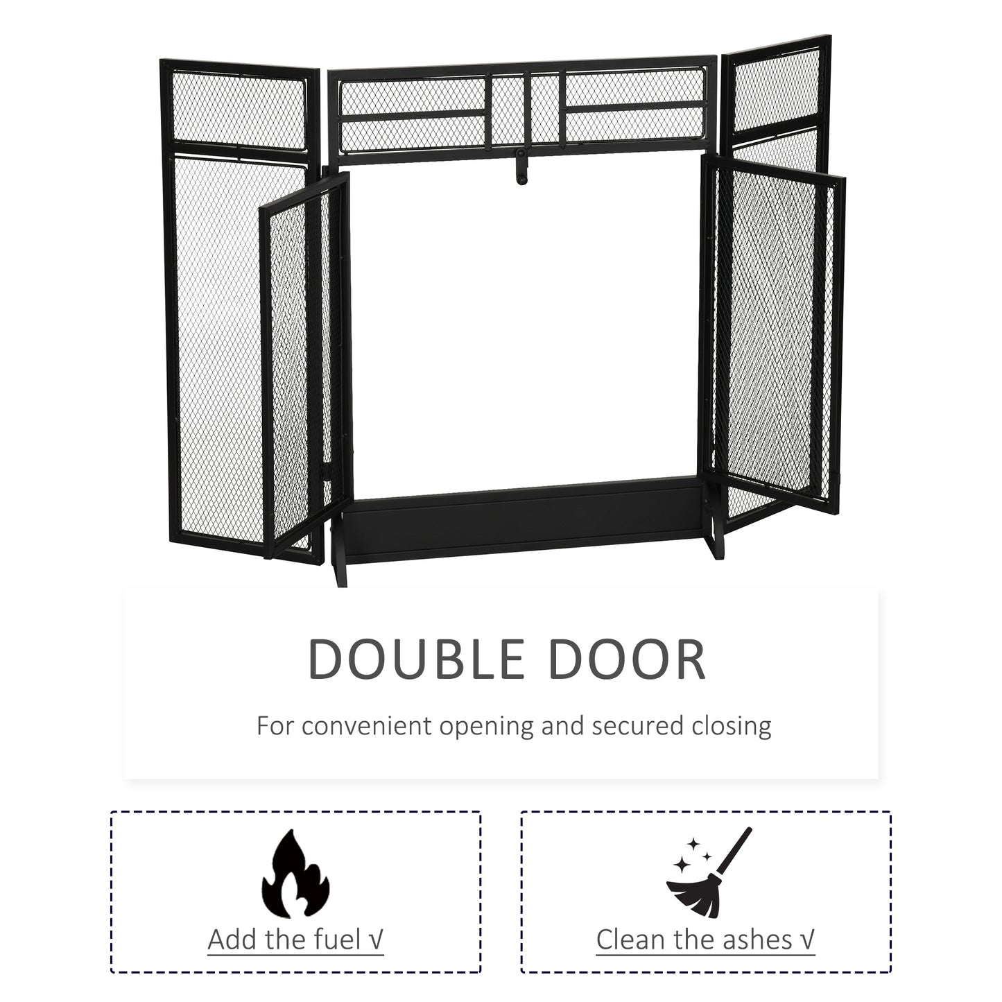 HOMCOM 3-Panel Metal Mesh Folding Fireplace Screen with Door, Freestanding Spark Guard