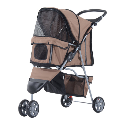 PawHut Dogs Oxford Cloth Three Wheel Pram Coffee - Suitable for Small Pets