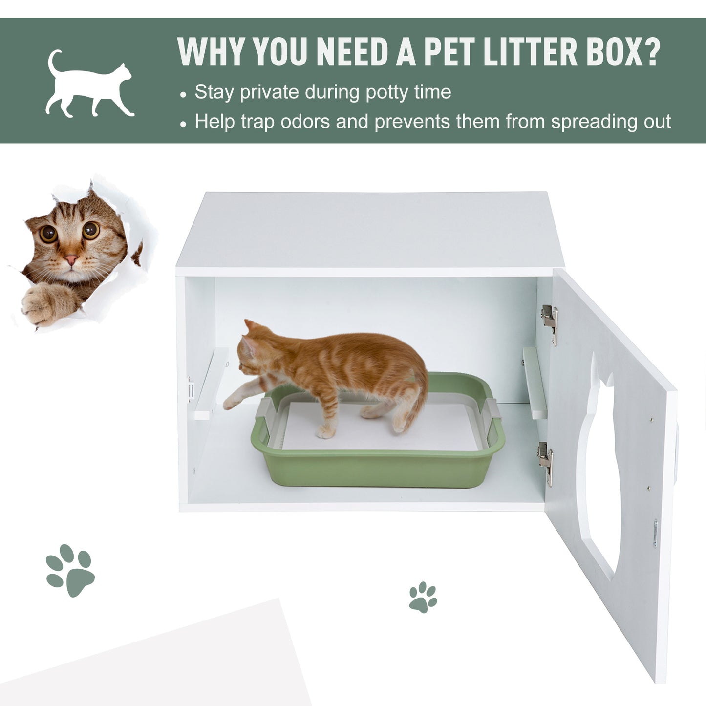 Pawhut Cat Litter Box Bathroom Furniture-White