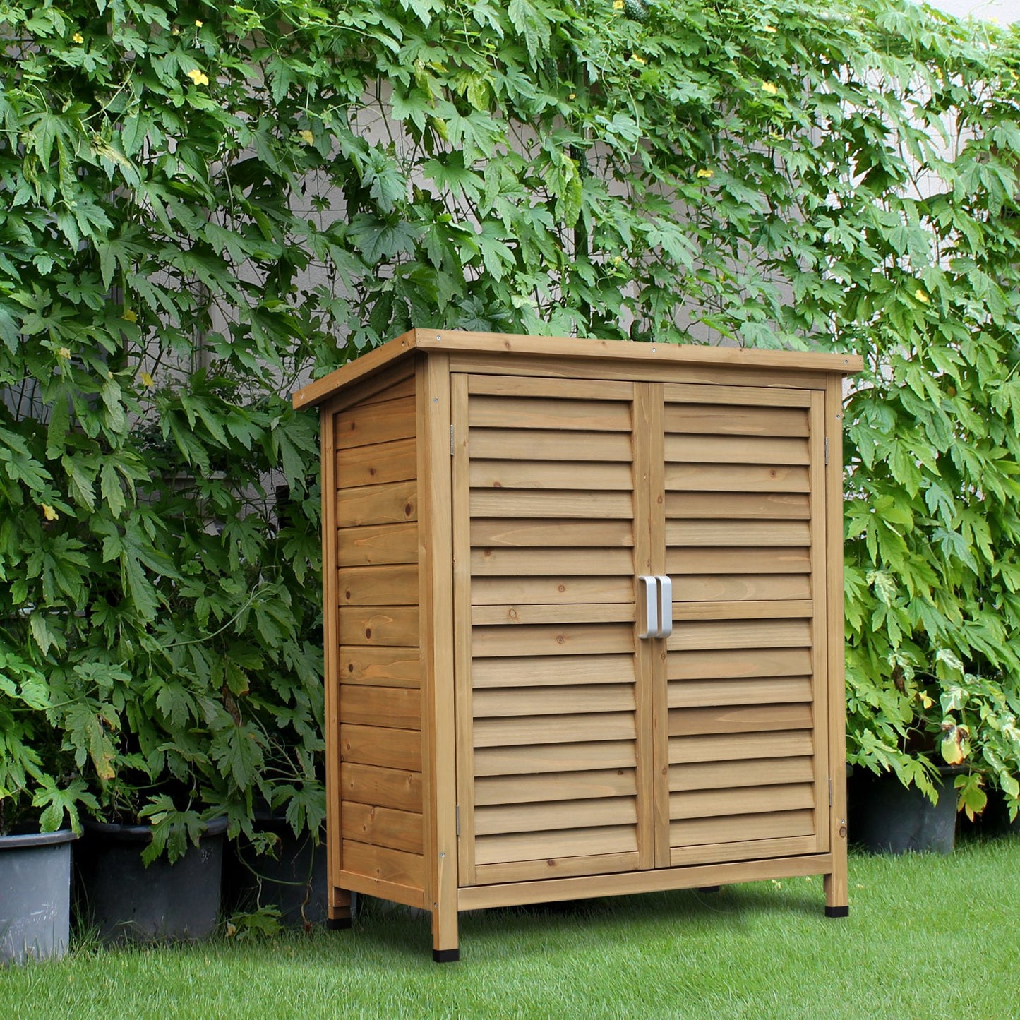 Outsunny 1.5 x 2.8ft Fir Wood Slatted Door Garden Storage Cabinet