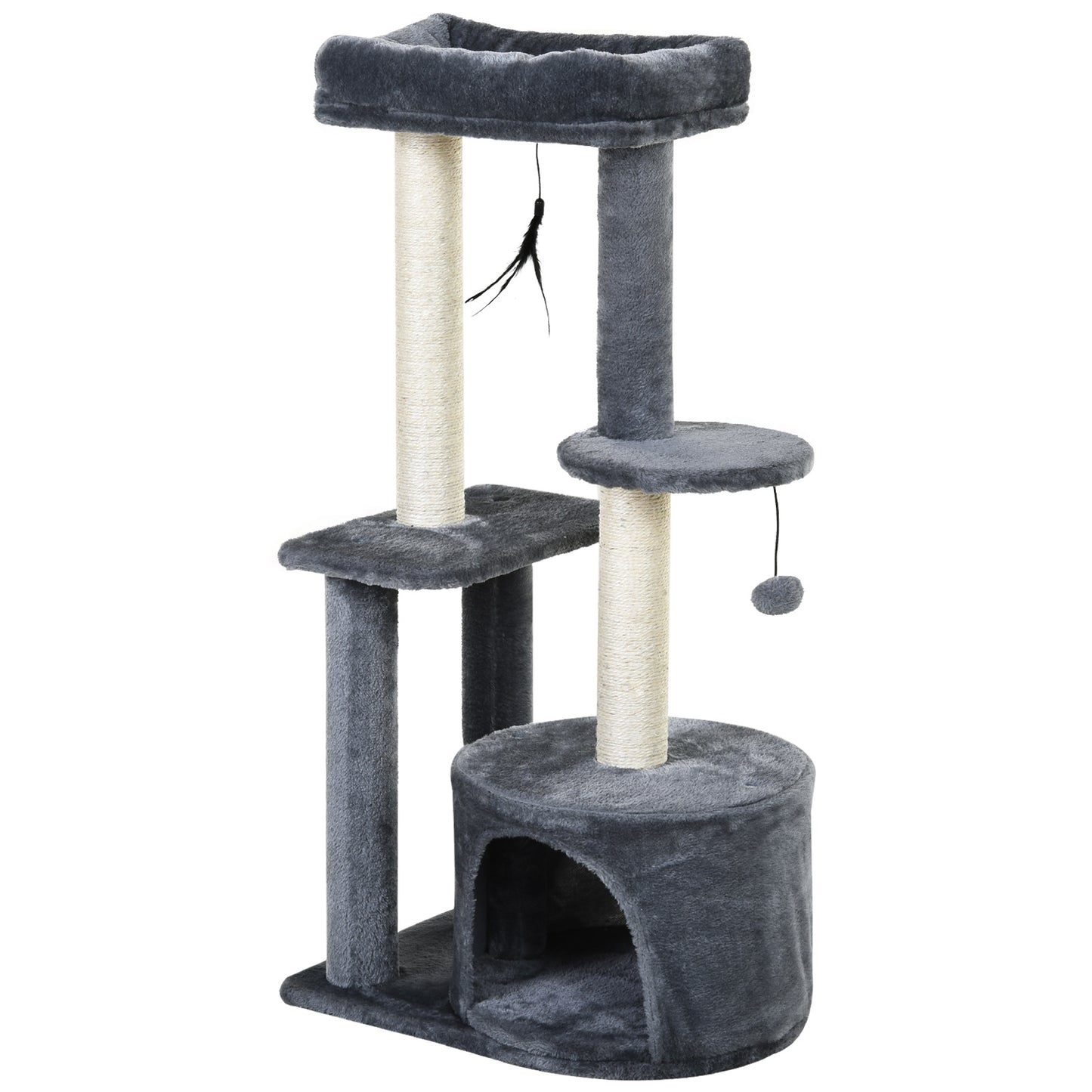 PawHut Cat Multi-Activity Tree Tower w/ Perch House Scratching Post Play Ball Plush Fun