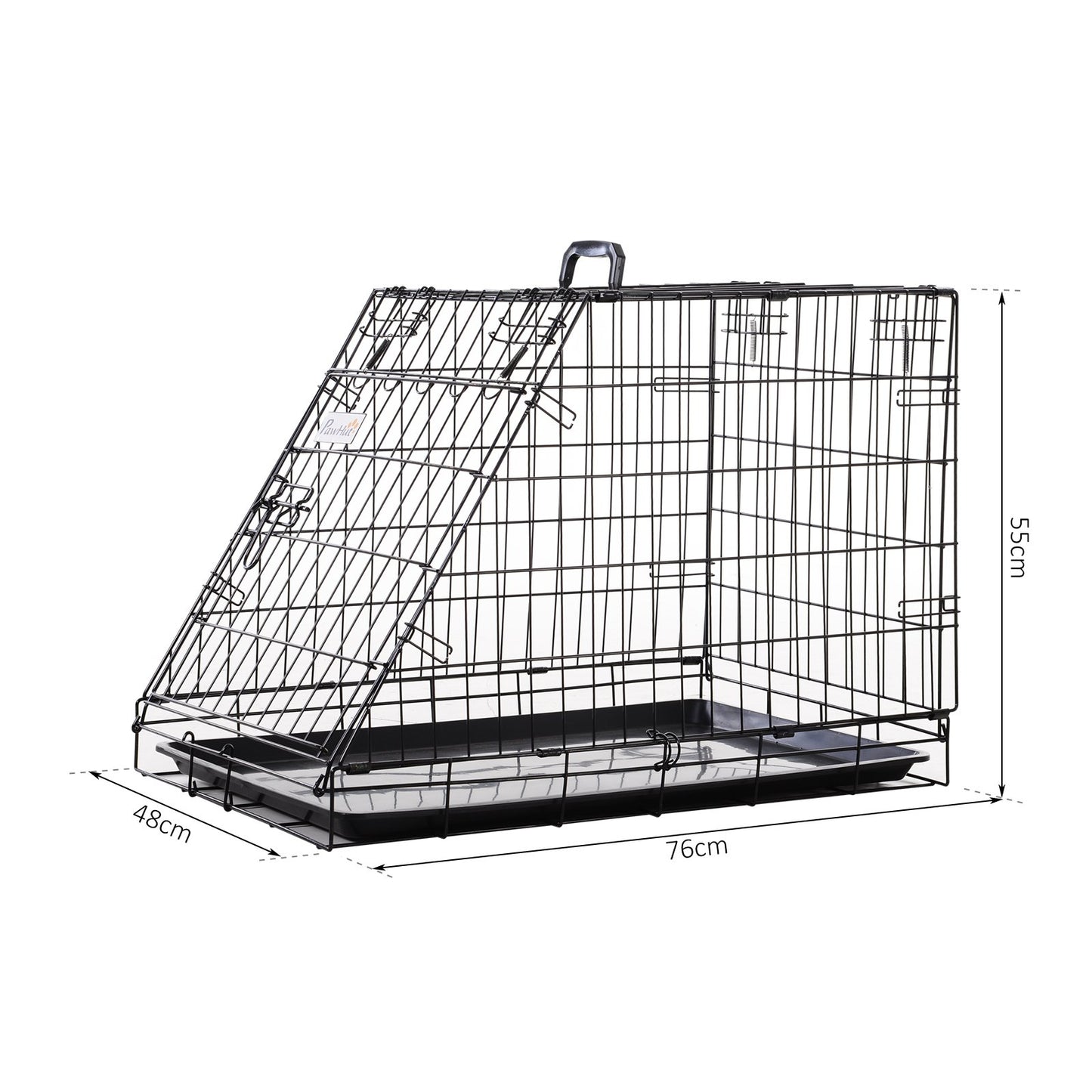 PawHut Dogs Metal Collapsible Medium Transport Crate w/ Removeable Tray Black