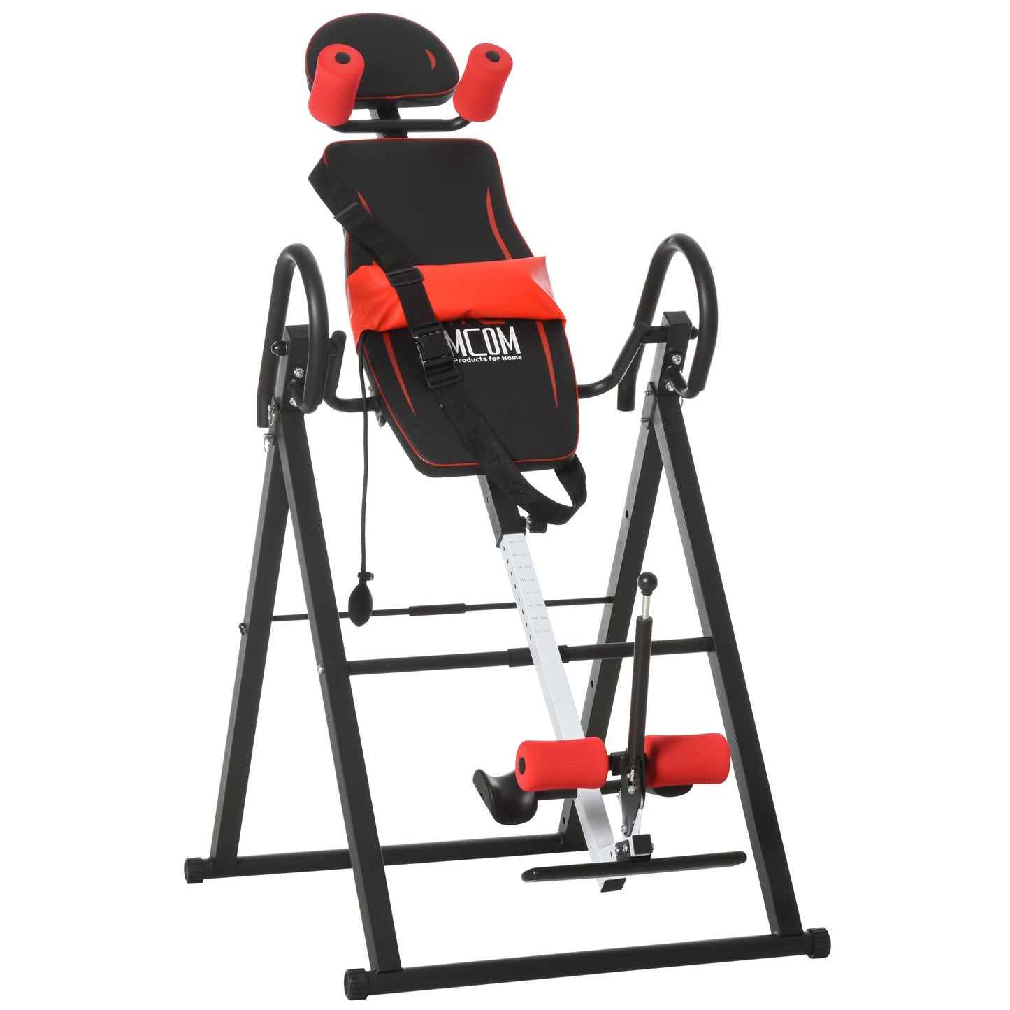 HOMCOM Steel Adjustable Gravity Inversion Table w/ Safety Belt Adjustable Hand Stand Home Back Stretcher Machine Red/Black