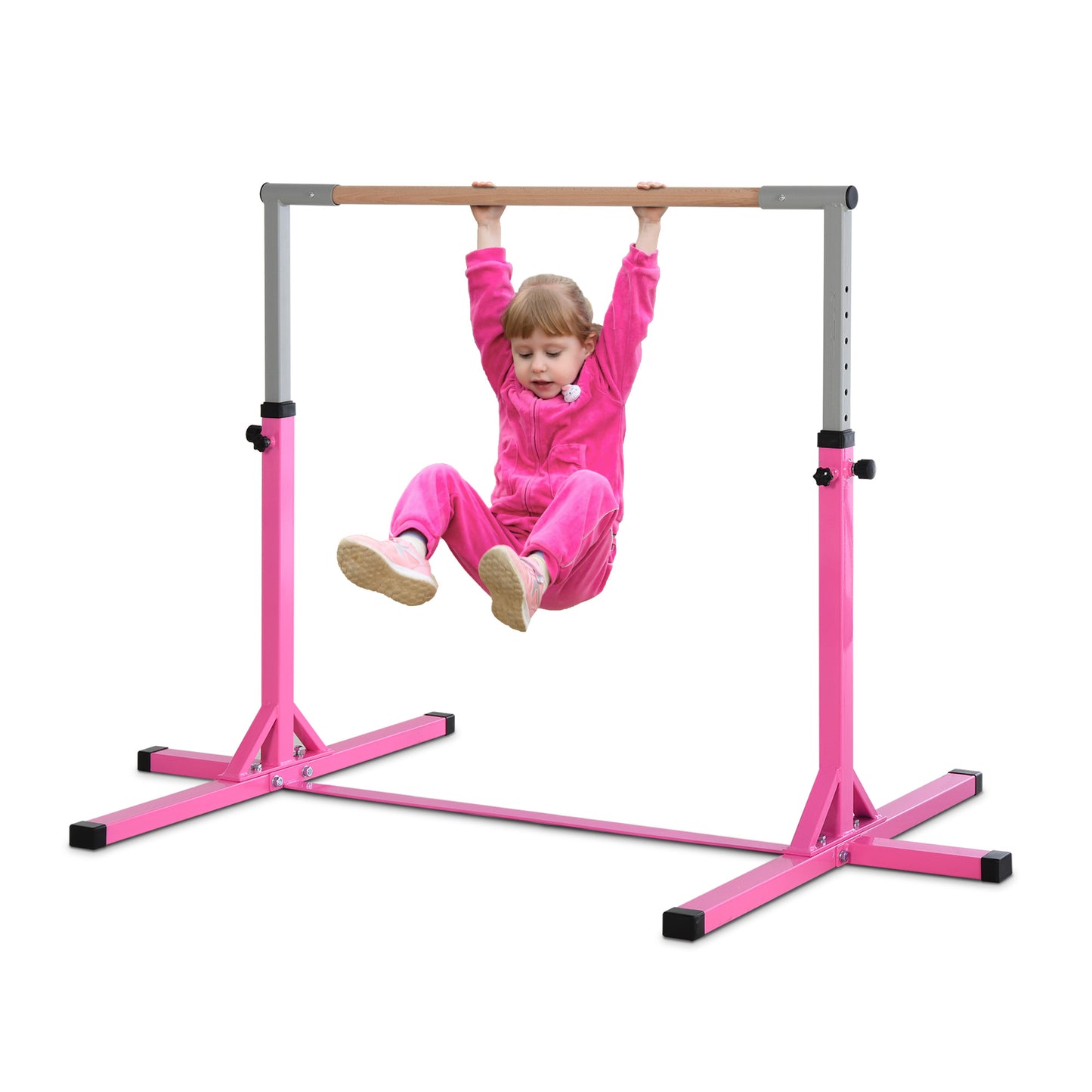 HOMCOM Steel Frame Adjustable Horizonal Gymnastics Bar for Kids Pink