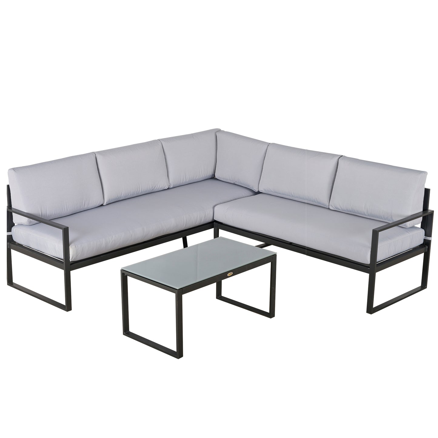 Outsunny 3 Pieces Garden Furniture Set Conversation Set w/ Loveseat 3 Seater Sofa Table