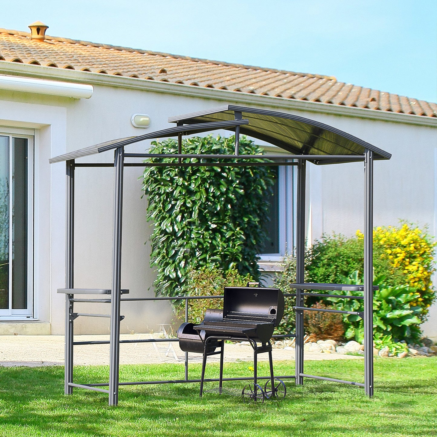 Outsunny Outdoor Grill BBQ Gazebo 2 Shelves and Poles for Hanging Tools Great Ventilation