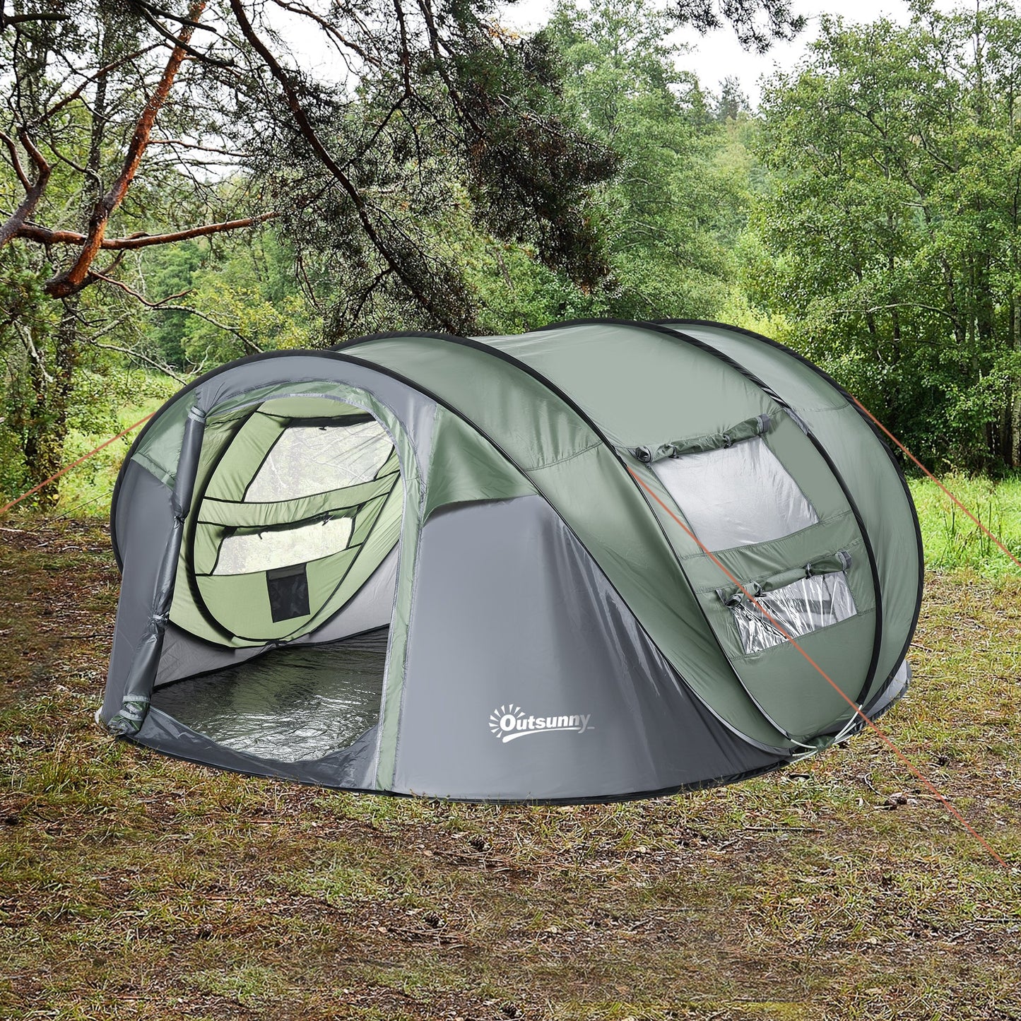 Outsunny 4-5 Person Pop-up Camping Tent Waterproof Family Tent Grey