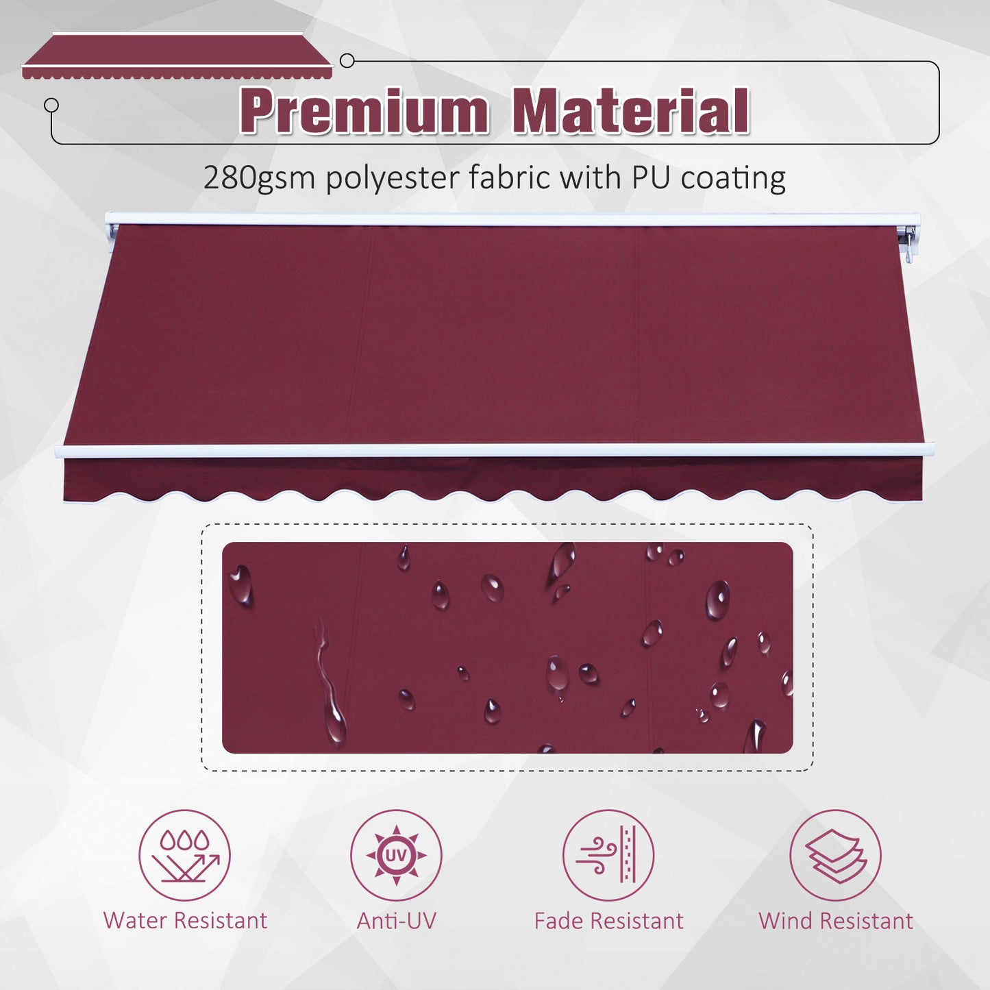 Outsunny 2.5mx 2m Motorised Aluminium Awning w/ Remote Wine Red