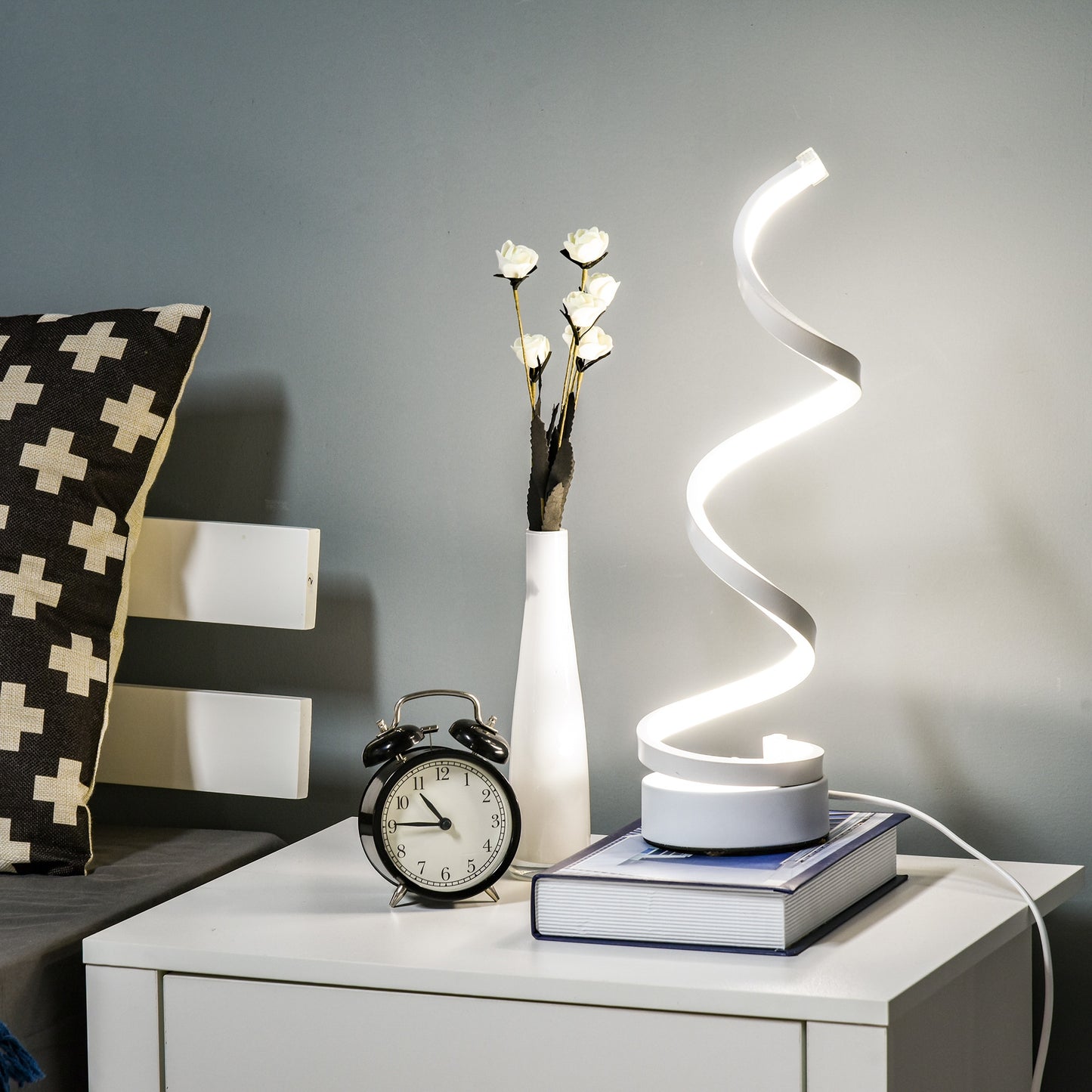 HOMCOM Wave-Shaped LED Table Lamp with Round Base for Home Office White