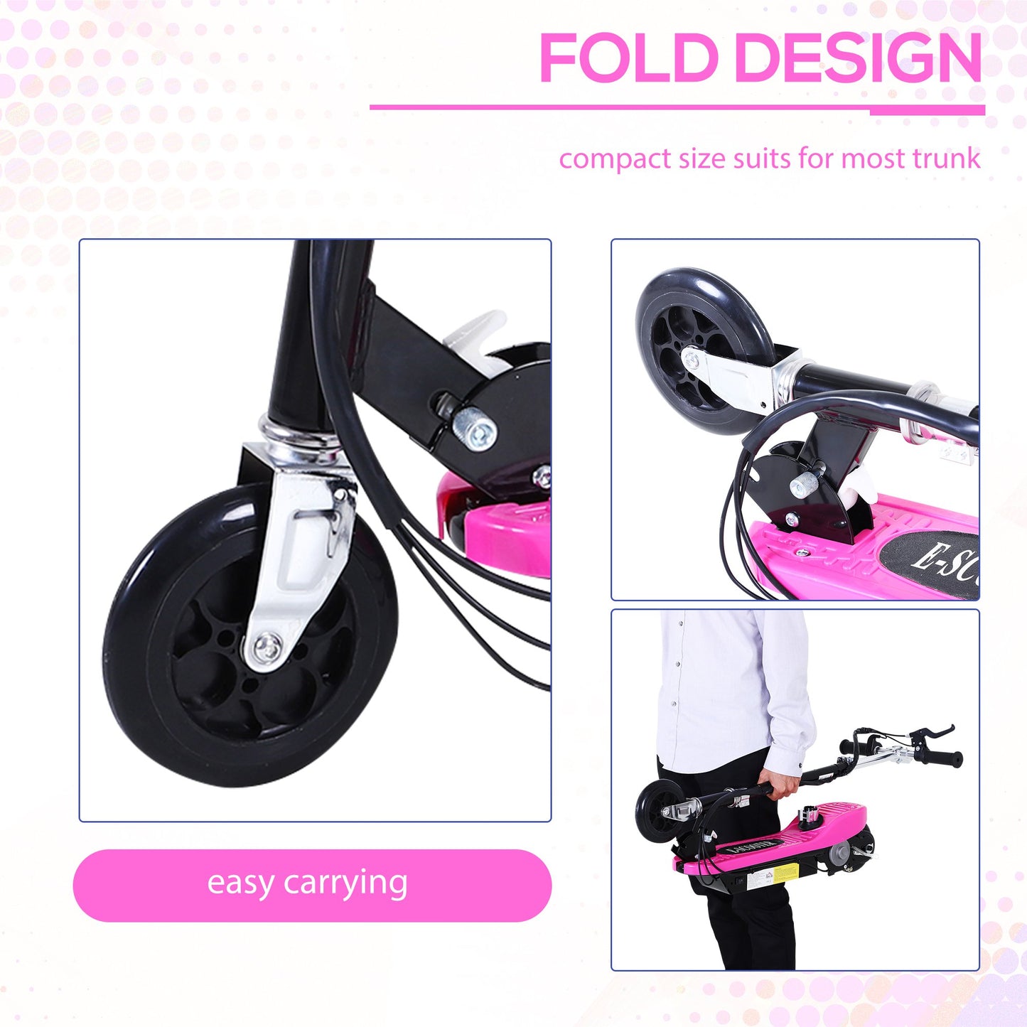 HOMCOM Foldable Electric Scooter for Kids 12V 120W W/Brake Kickstand-Pink