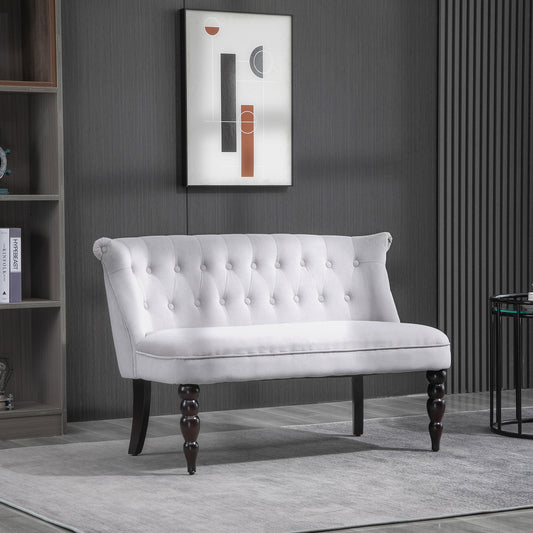HOMCOM 2 Seat Sofa Lounger Couch with Wood Frame Button Tufts Carved Legs Vintage Design Compact Home Bedroom Loveseat Grey