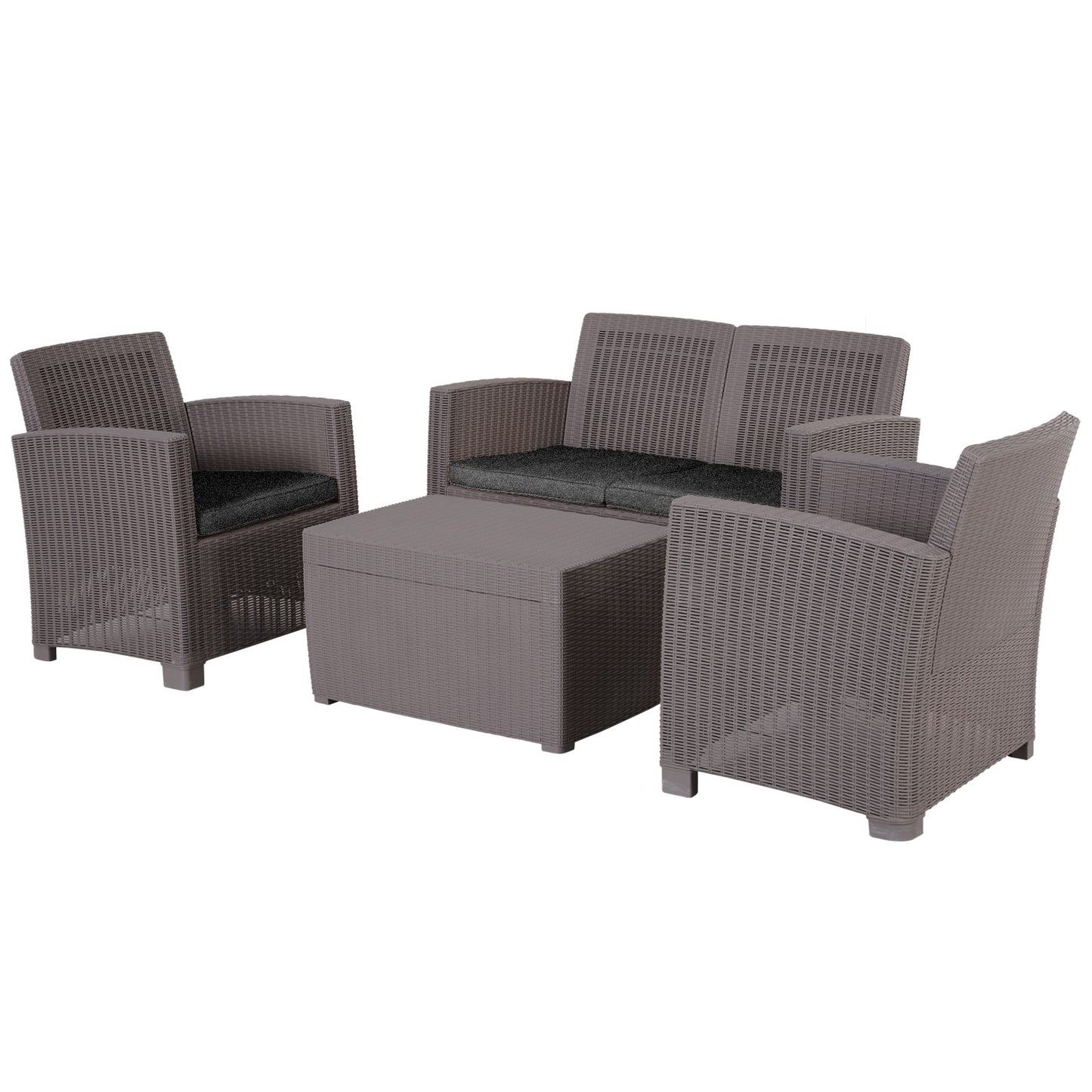 Outsunny 4-Seater Outdoor Garden PP Rattan Effect Furniture Set w/ Cushion Grey