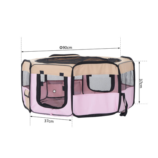 Pawhut Fabric Folding Dog Pens Pet Puppy PlayPen, 37x37cm-Pink