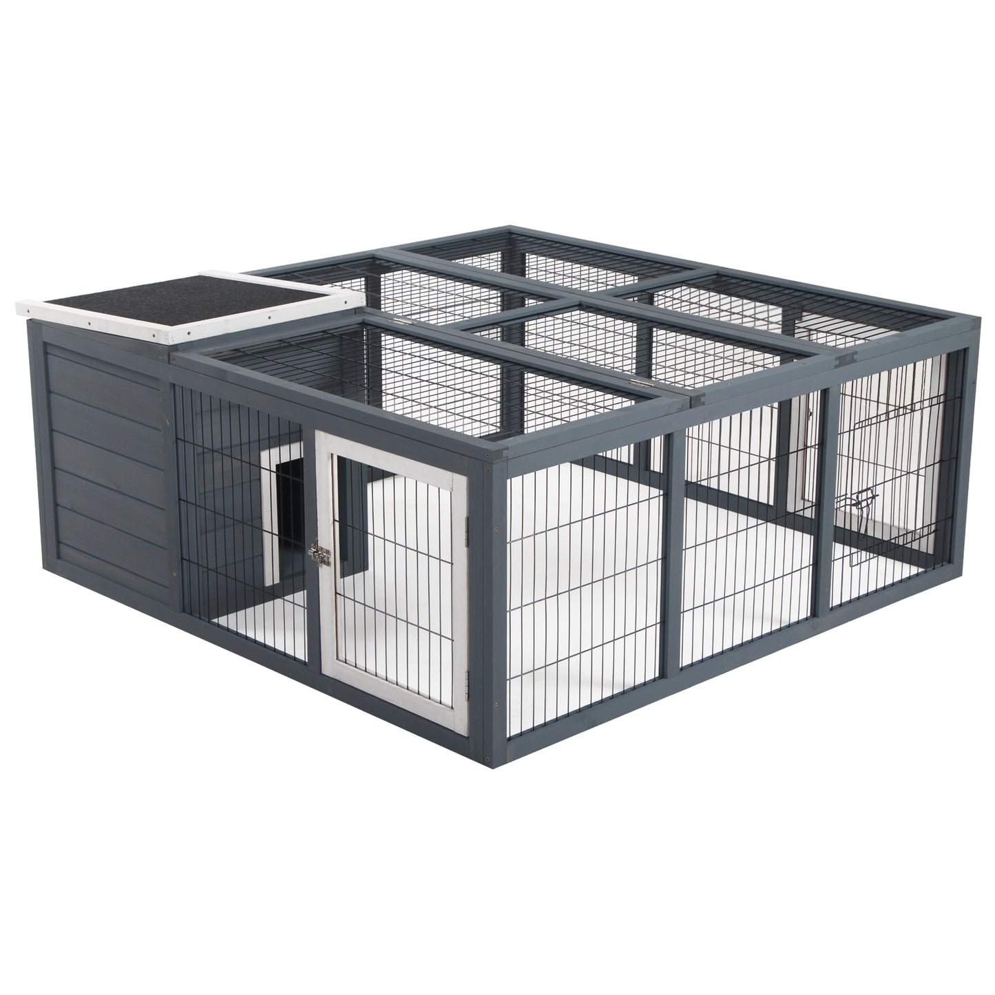 PawHut Rabbit Hutch Small Animal Guinea Pig House with Openable Main House & Run Roof