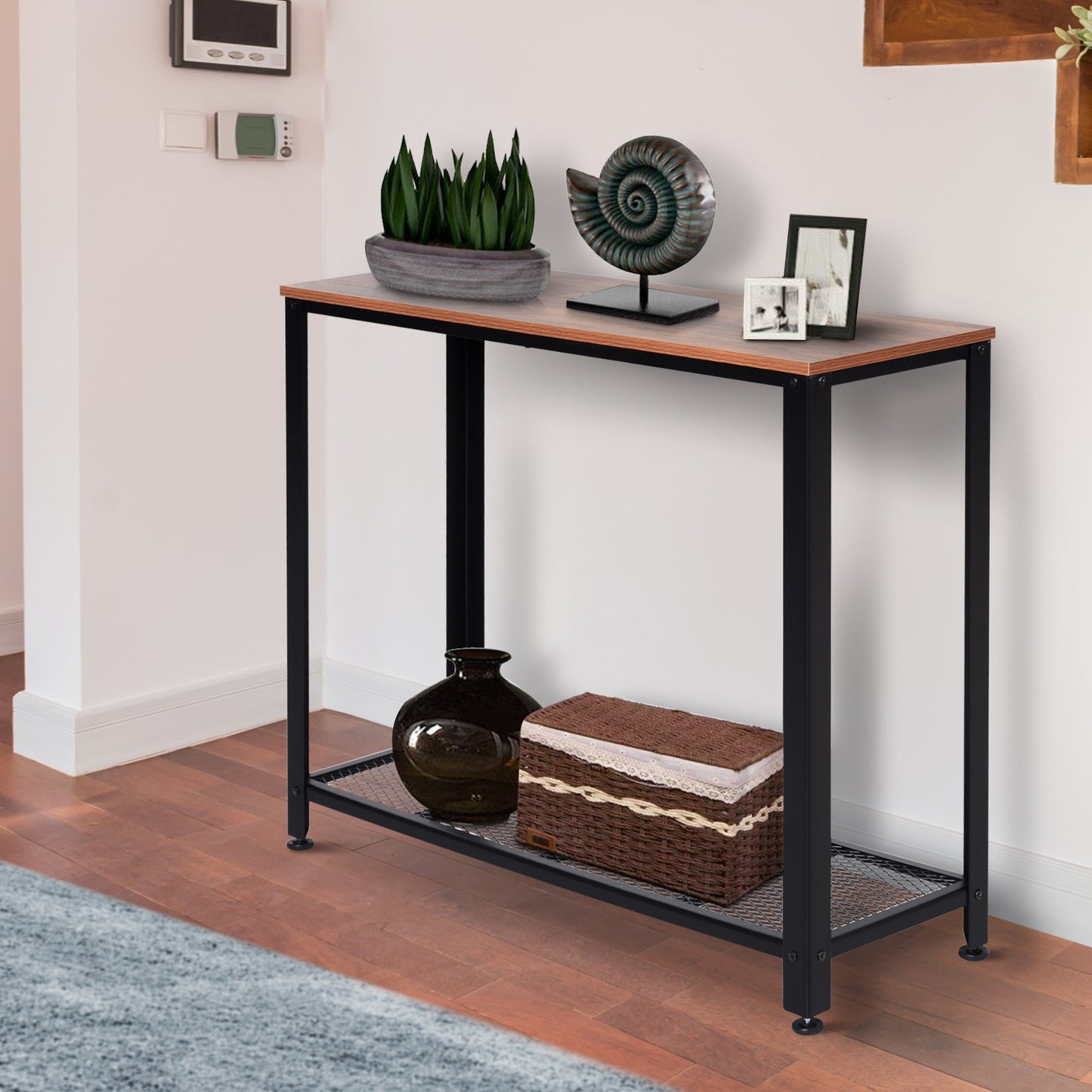 HOMCOM Steel Frame Industrial Style Console Table Brown/Black