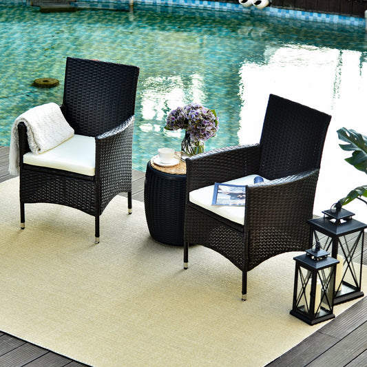 Outsunny 2 Seater Rattan Dining Chair Garden Patio Furniture W/Armrests Cushions Deep Sofa Set Cushioned-Dark Coffee