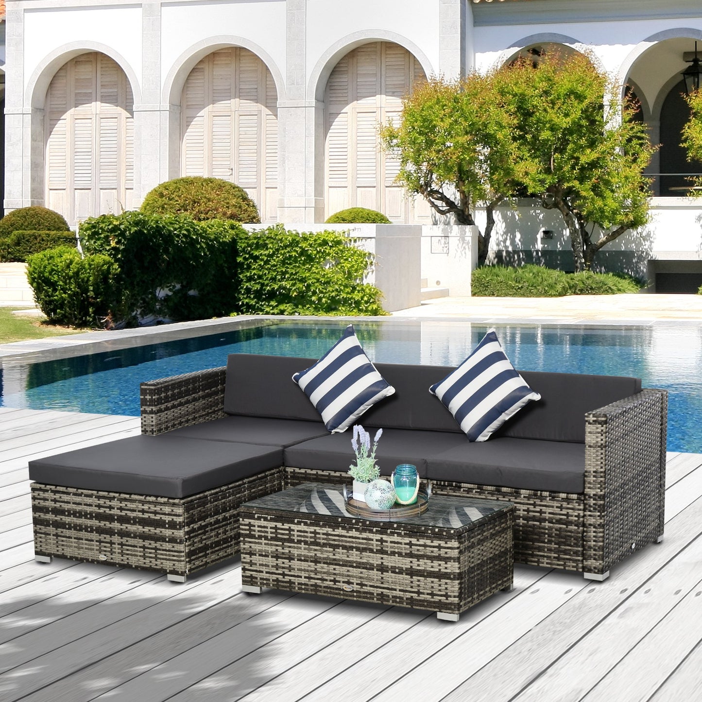 Outsunny 5 Pieces Rattan Sofa Set Wicker Sectional Furniture Cushion Grey Garden