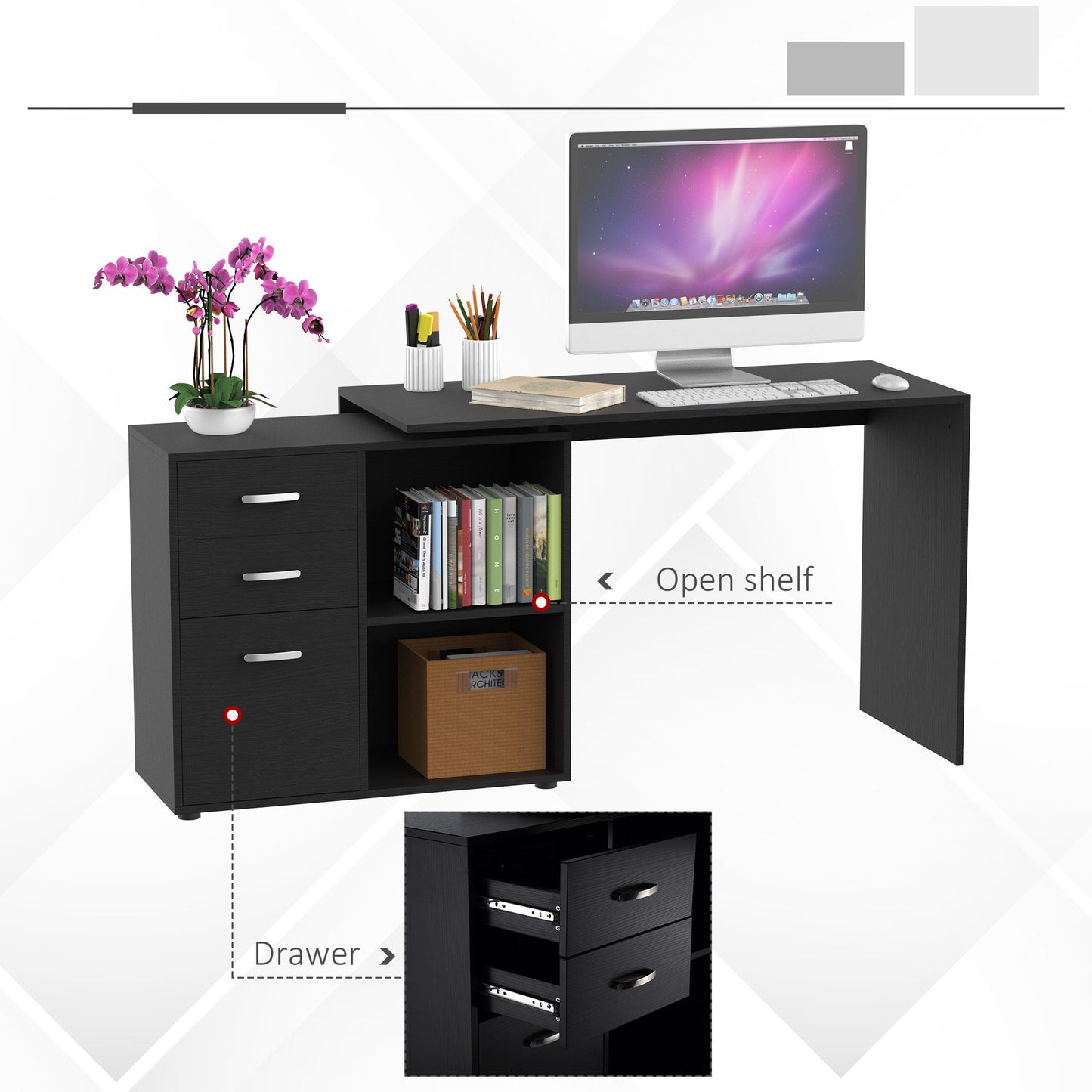 HOMCOM Computer Desk, L Shape-Black
