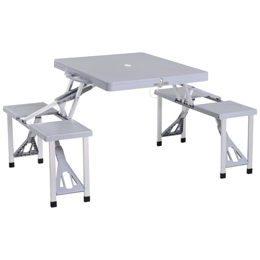 Outsunny Aluminium PP  4-Seater Portable Picnic Table and Bench Set Silver