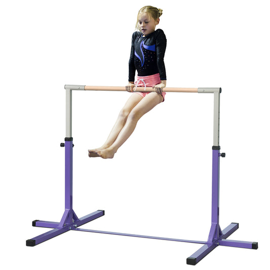 HOMCOM Steel Frame Adjustable Horizonal Gymnastics Bar For Kids Home Gym Training Purple