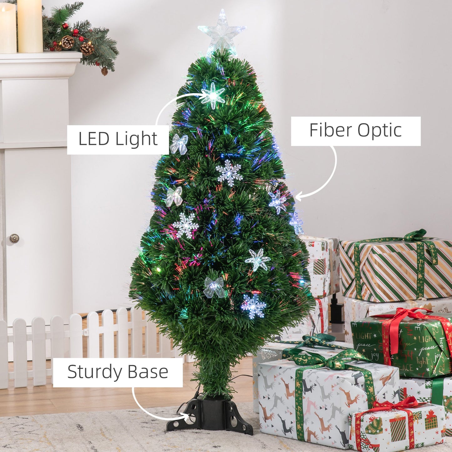 HOMCOM 4FT Prelit Artificial Christmas Tree Fiber Optic LED Light Holiday Decoration