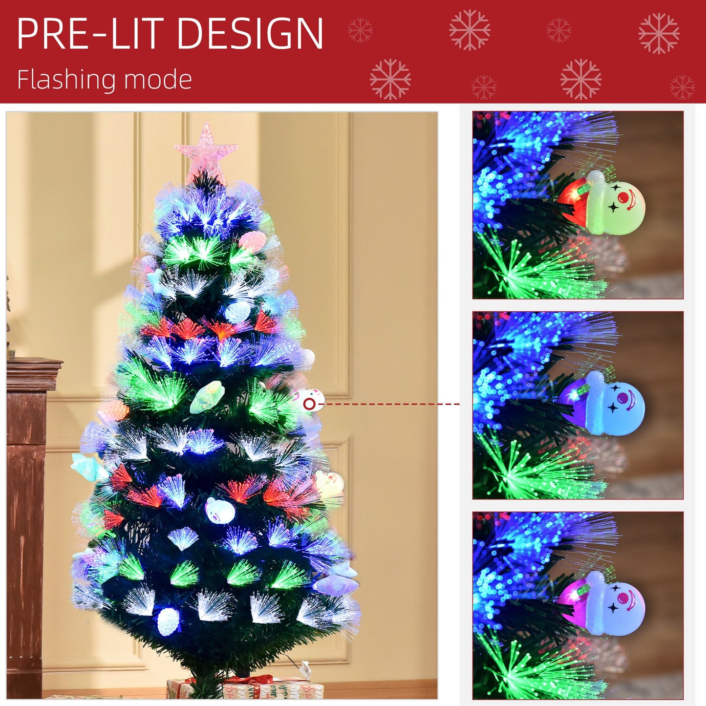 HOMCOM 5FT Pre-Lit Artificial Christmas Tree Home w/ Fibre Optic LED Light Decoration