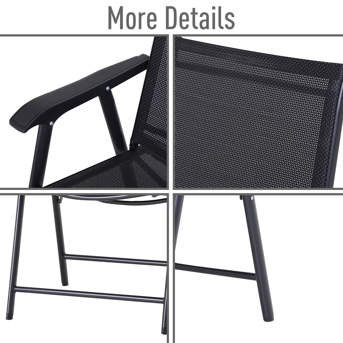 Outsunny Set of 2 Foldable Outdoor Garden Chairs Steel Frame Black