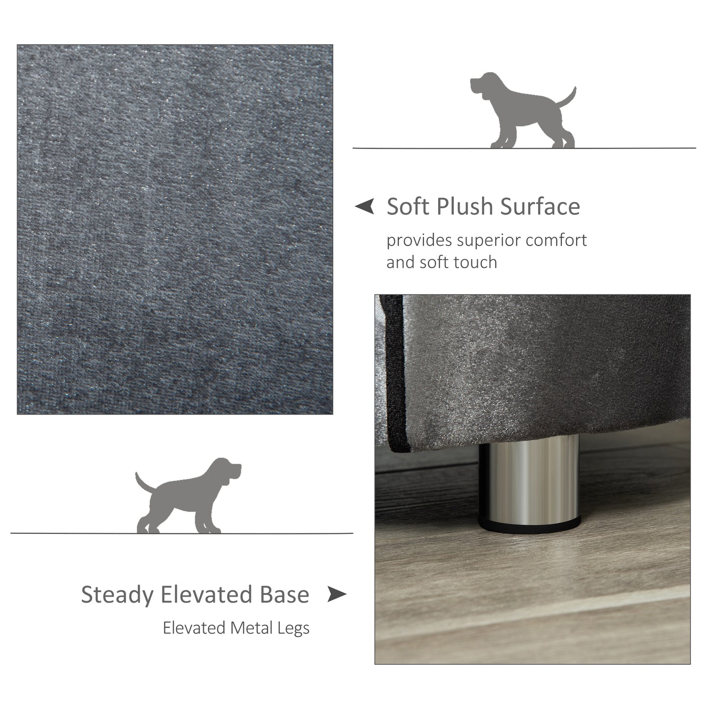 PawHut Pet Sofa Couch, Dog Bed, Cat Lounger, with Storage Pocket Removable Cushion Modern Furniture for Small Dogs, 69 x 49 x 38cm, Silver Grey