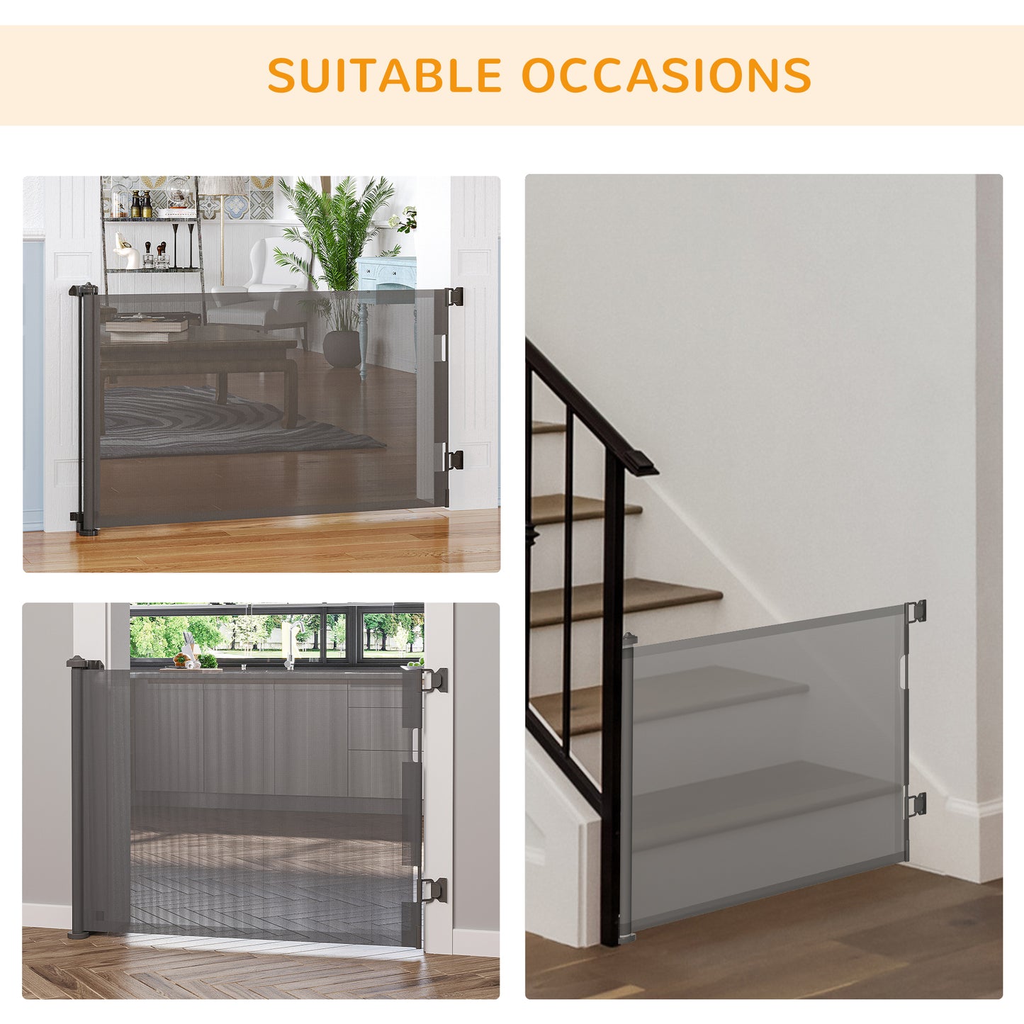 PawHut Foldable Pet Gate, for Stairs, Doorways, Corridors - Grey