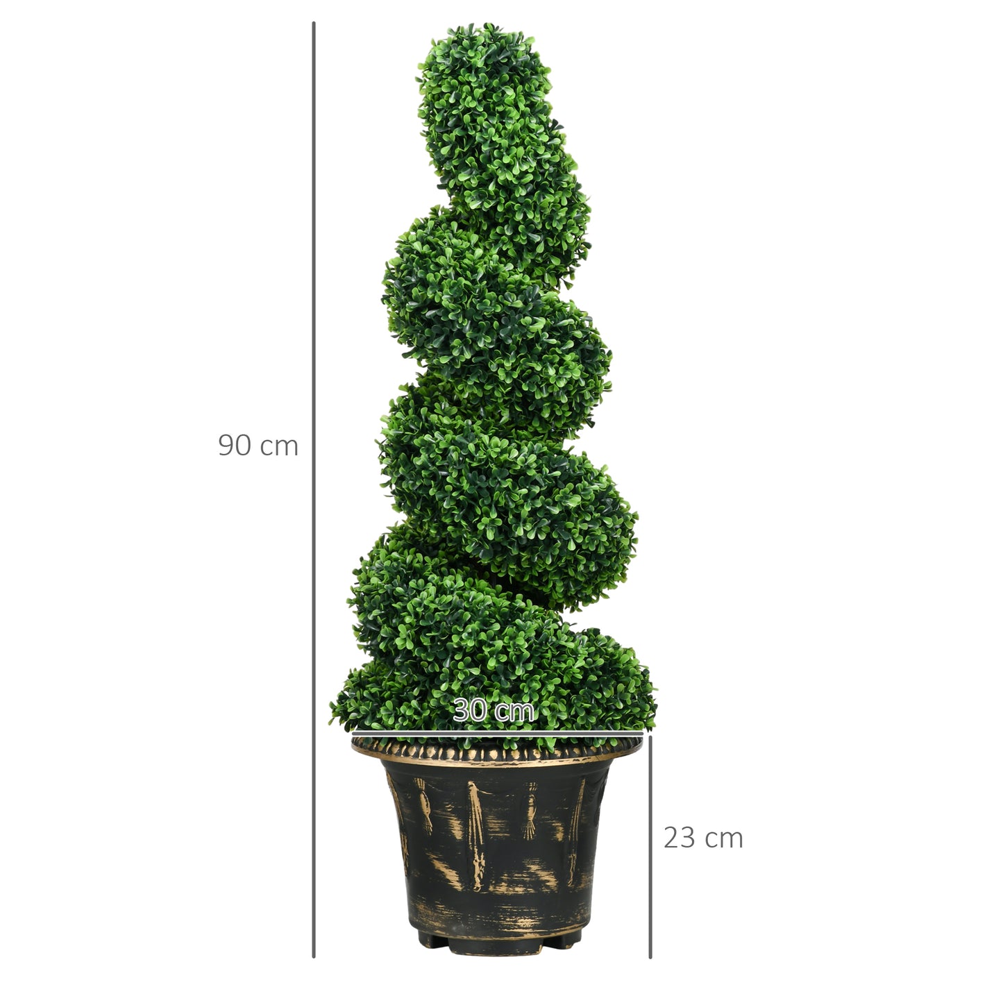 HOMCOM Set of 2 Artificial Plants Topiary Spiral Boxwood Trees with Pot for Home Indoor Outdoor Decor 90cm