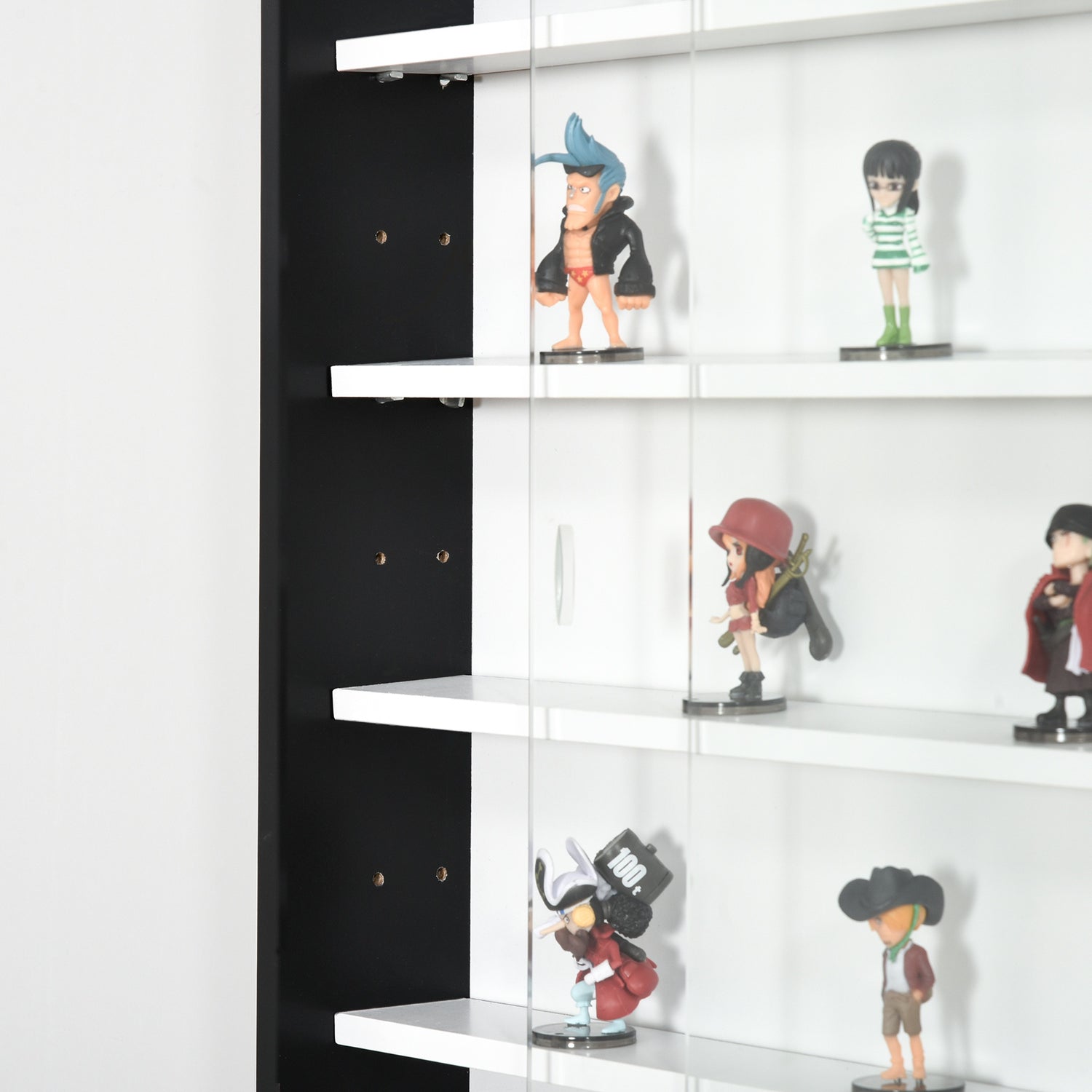 HOMCOM 5-Tier Wall Mount Display Cabinet - Black With Glass Doors & Adjustable Shelves