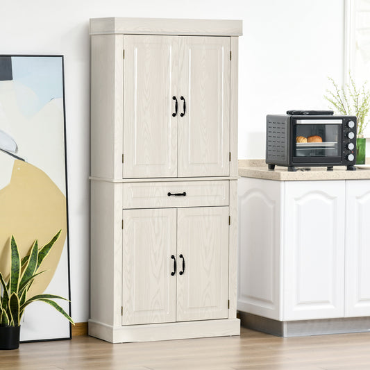 HOMCOM Kitchen Cupboard with 4 Doors, Freestanding Storage Cabinet with Wide Drawer and Shelves for Living Room, 180cm, White Wood Grain