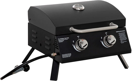 Outsunny 2 Burner Gas BBQ Grill Outdoor Portable Folding Tabletop Barbecue w/ Lid, Thermometer, Carbon Steel, Black