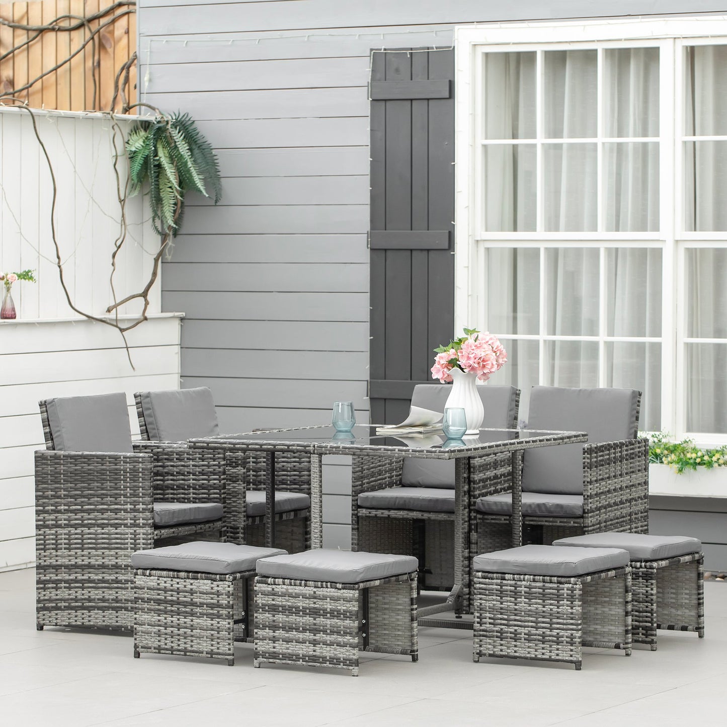Outsunny Rattan Furniture Set Wicker Weave Patio Dining Table Seat