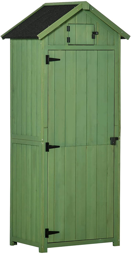 Outsunny Garden Storage Shed  3 Shelves Tool House Room Spire Asphalt Roof Green