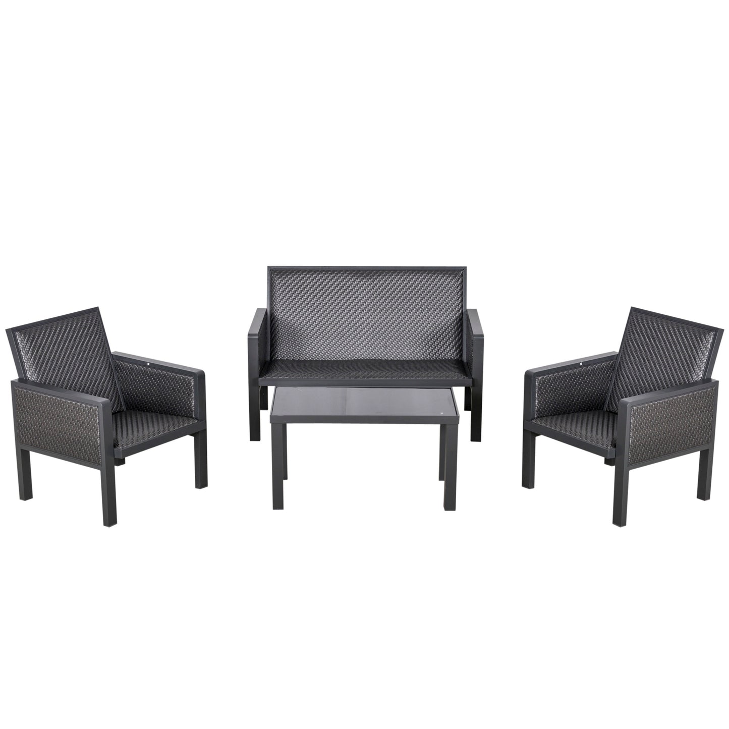 Outsunny 4 PCs Aluminum PE Rattan Sofa Set Outdoor Conservatory Furniture Coffee Table