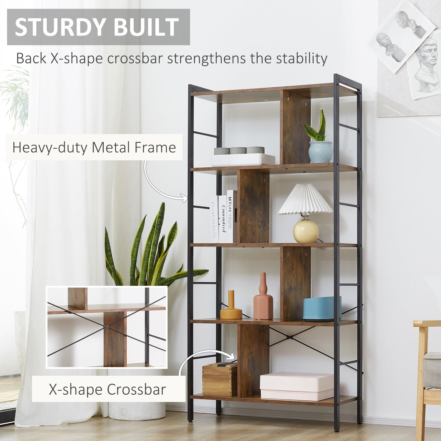HOMCOM Storage Shelf Bookcase Closet Floor Standing Metal Frame Display Rack