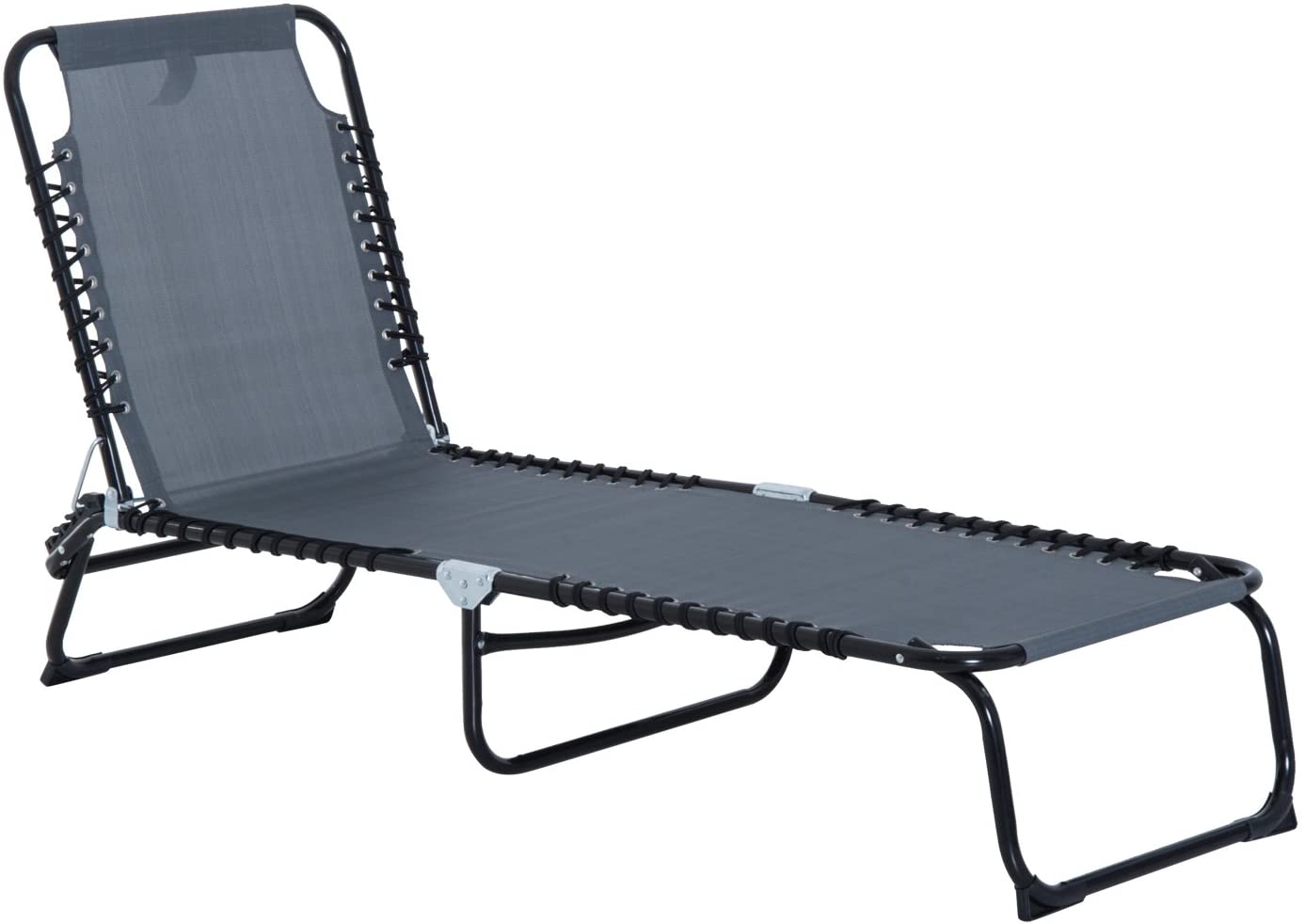 Outsunny Folding Sun Lounger, 3 Positions-Grey