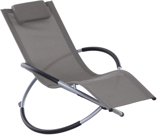 Outsunny Outdoor Orbital Lounger Zero Gravity Patio Chaise Foldable Rock Chair w/ Pillow