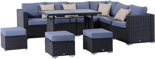 Outsunny 10 Pcs Rattan Sofa Set-Grey/Dusty Blue Cushion