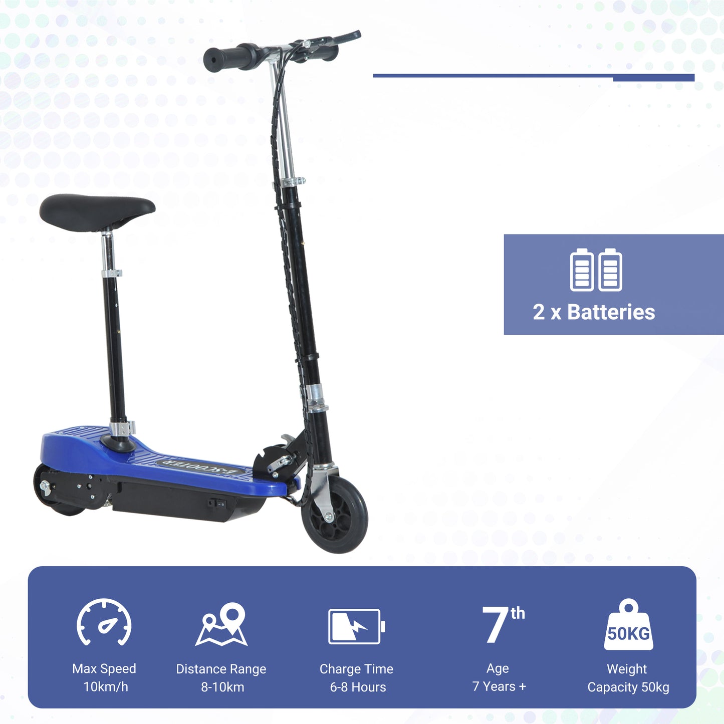 HOMCOM Foldable Electric Scooter for Kids 12V 120W W/Brake Kickstand -Blue