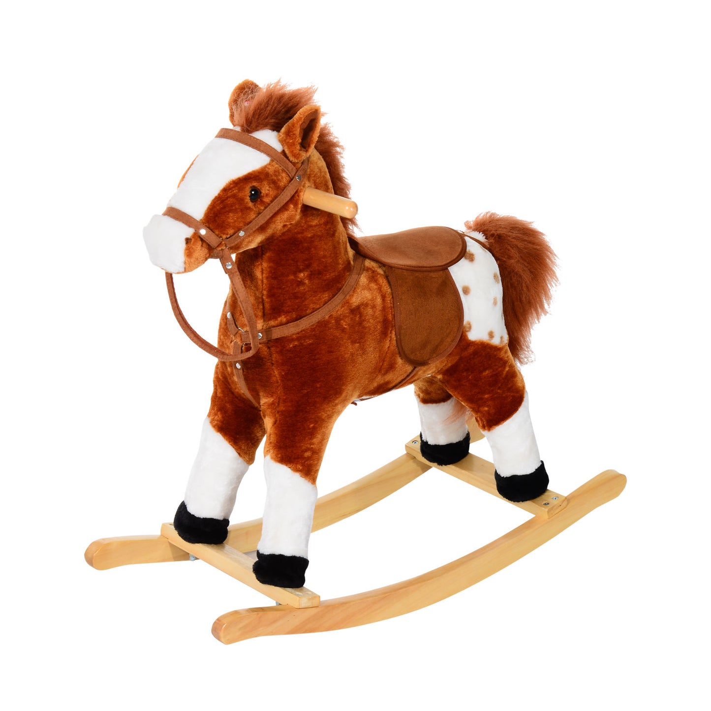 HOMCOM Children Plush Rocking Horse with Sound-Brown