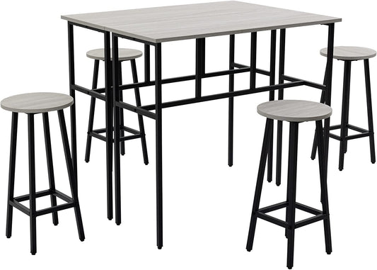 HOMCOM 6-Piece Bar Table Set, 2 Breakfast Tables with 4 Stools, Counter Height Dining Tables & Chairs for Kitchen, Living Room, Grey