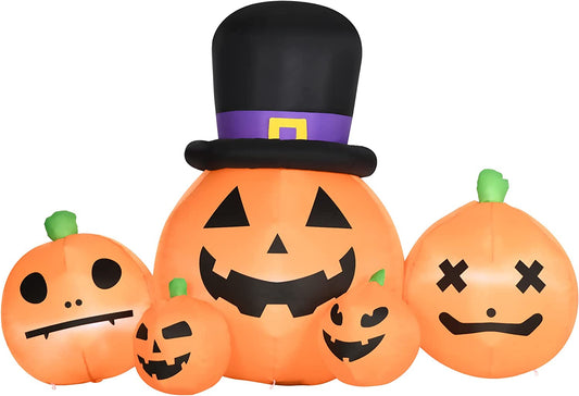 Outsunny 6ft Inflatable Halloween Large Pumpkin in Hat with Four Small Pumpkins, Blow-Up Outdoor LED Display for Lawn, Garden, Party