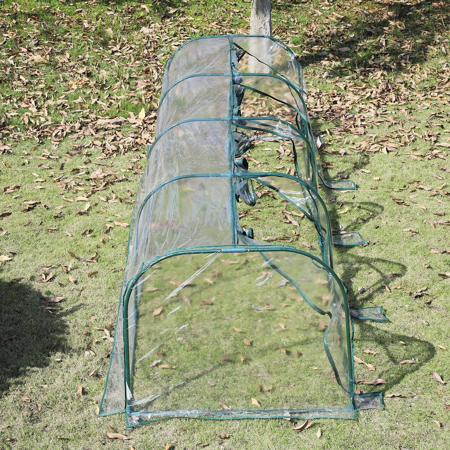 Outsunny Greenhouse, Steel Frame, 400Lx100Wx80H cm-Dark Green/Transparent