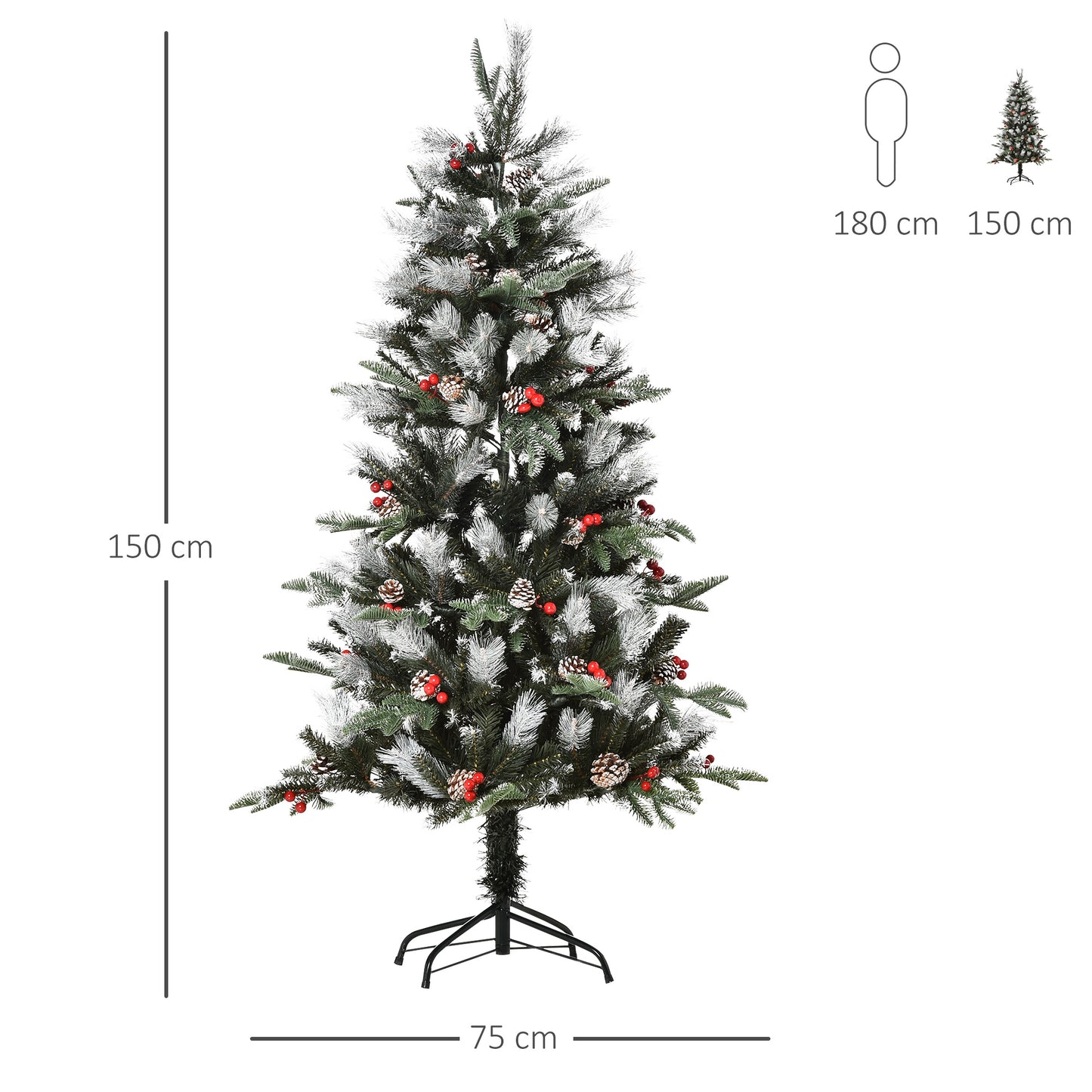 HOMCOM 5FT Artificial Snow Dipped Christmas Tree Xmas Pencil Tree Holiday Decoration