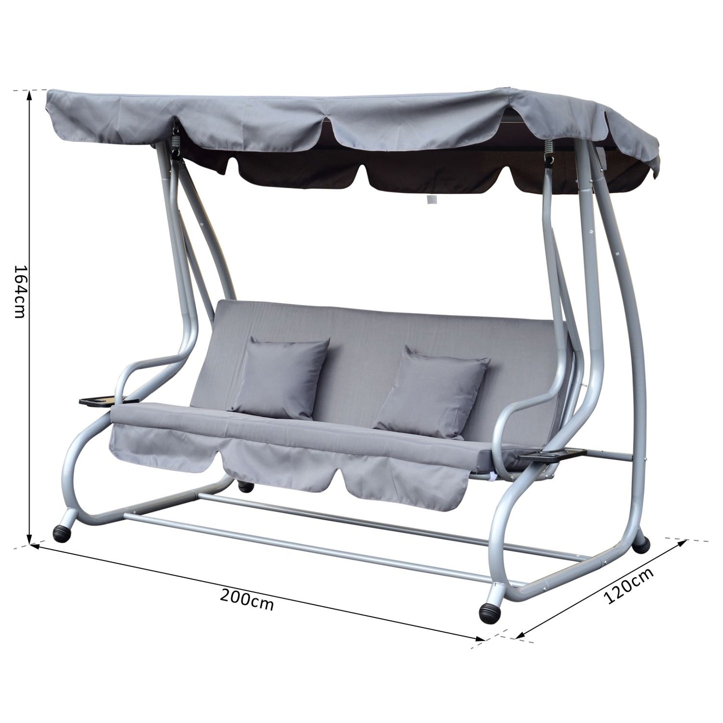 Outsunny 3-Seater Swing Chair W/2 Free Pillows-Grey