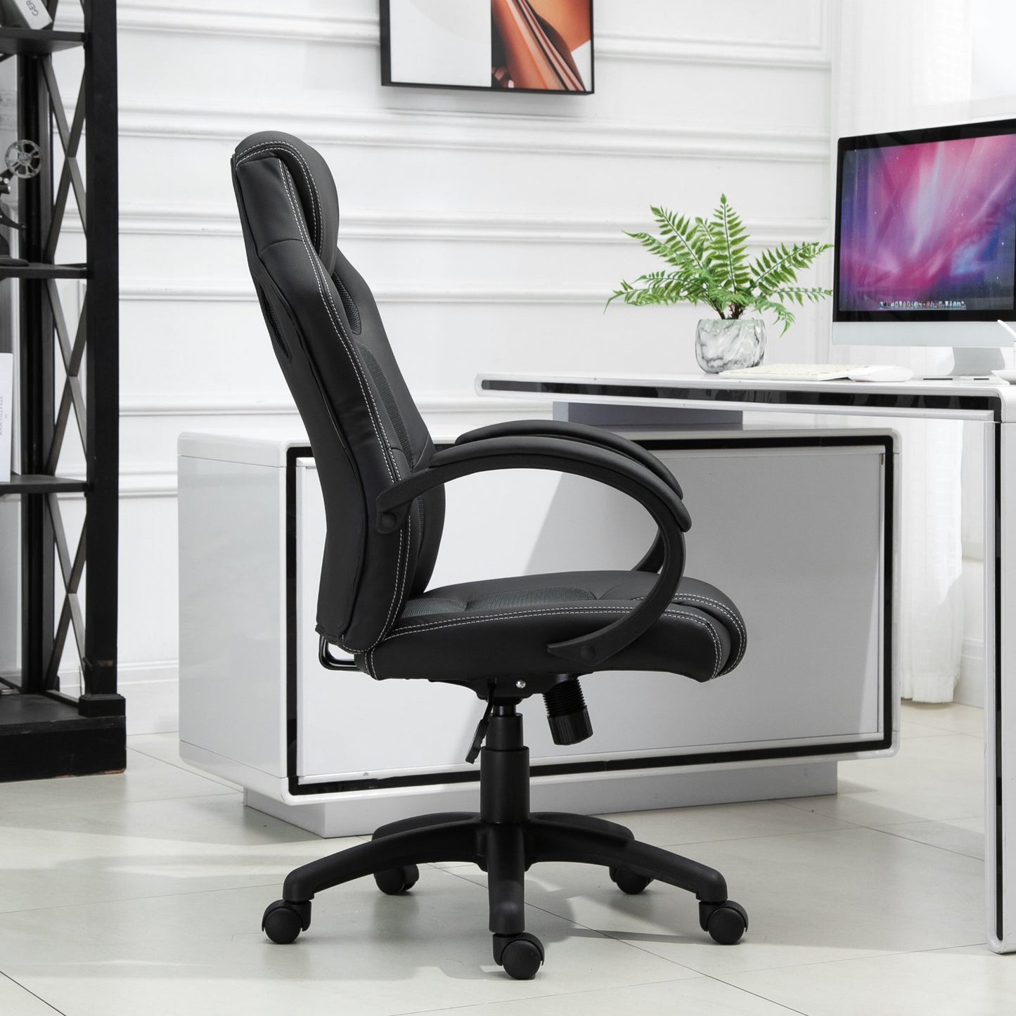 HOMCOM Racing Chair Gaming Sports Swivel Leather Office PC Chair Height Adjustable-Black