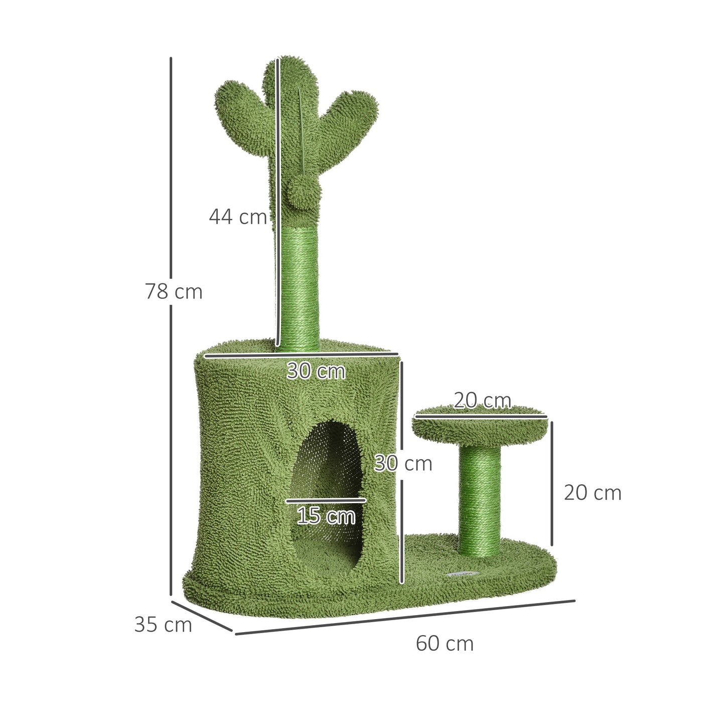 PawHut Cat Tree Tower Cactus Shape w/ Scratching Post Condo Perch Ball Kitten Toy